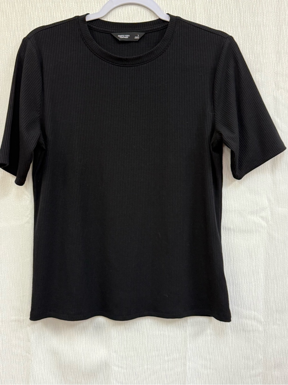 Simply Vera Vera Wang Black Ribbed Short-Sleeve Crewneck Top